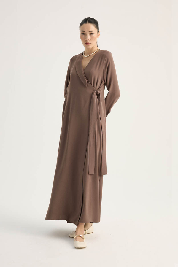 Kruvaze Krep Abaya Kahverengi - 5