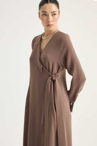 Kruvaze Krep Abaya Kahverengi - 1