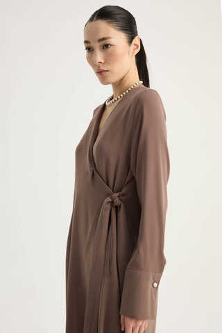 Kruvaze Krep Abaya Kahverengi - 7