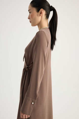 Kruvaze Krep Abaya Kahverengi - 8