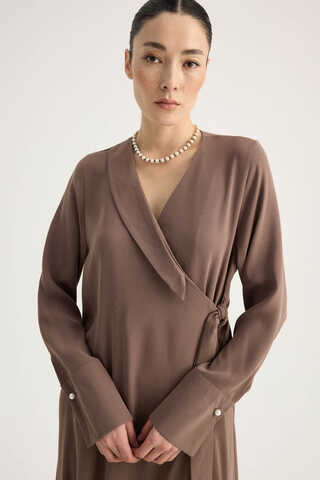 Kruvaze Krep Abaya Kahverengi - 10