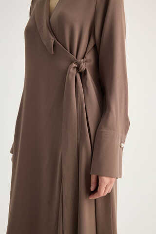Kruvaze Krep Abaya Kahverengi - 12