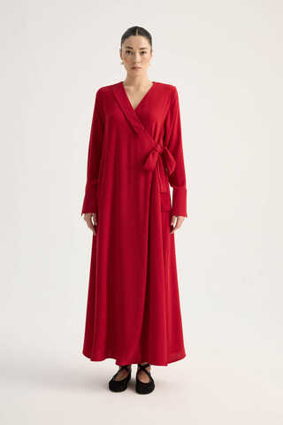 Kruvaze Krep Abaya Kırmızı - 1