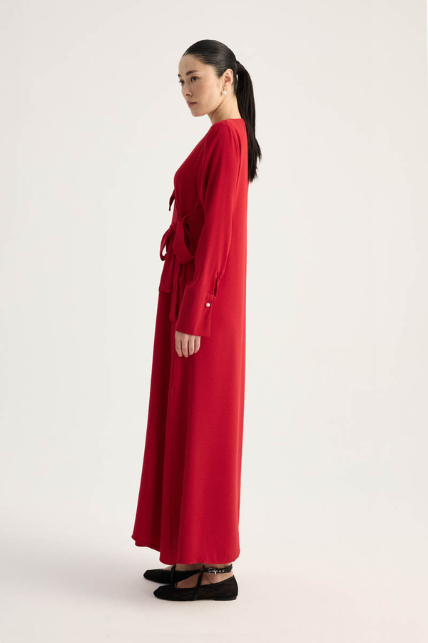 Kruvaze Krep Abaya Kırmızı - 9