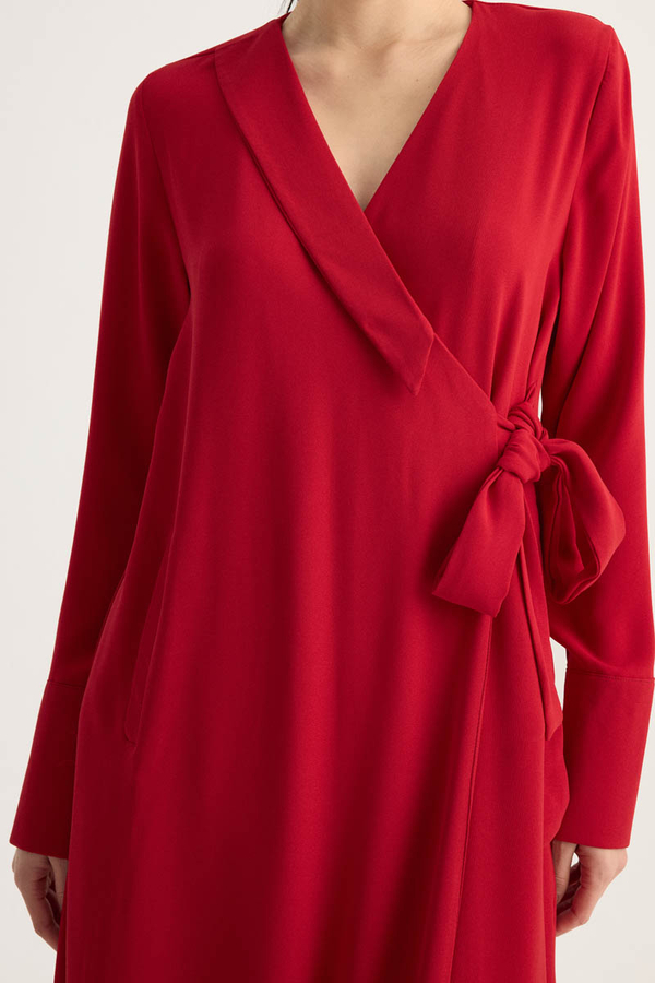 Kruvaze Krep Abaya Kırmızı - 2