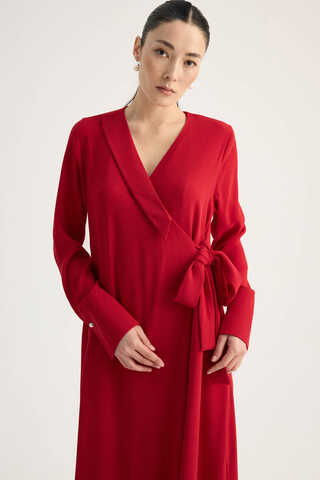 Kruvaze Krep Abaya Kırmızı - 3