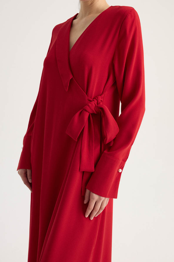 Kruvaze Krep Abaya Kırmızı - 10