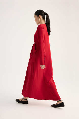 Kruvaze Krep Abaya Kırmızı - 11