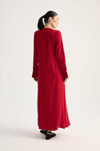 Kruvaze Krep Abaya Kırmızı - 13