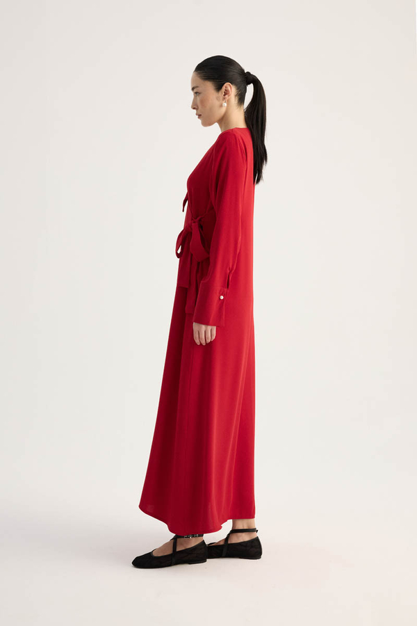 Kruvaze Krep Abaya Kırmızı - 7