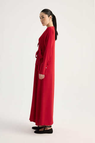 Kruvaze Krep Abaya Kırmızı - 9