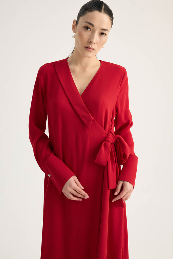 Kruvaze Krep Abaya Kırmızı - 3