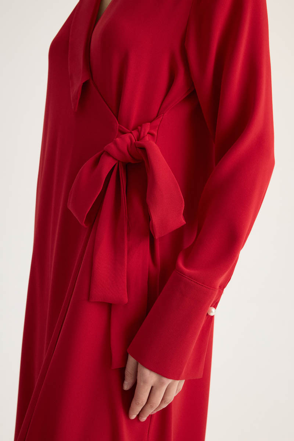 Kruvaze Krep Abaya Kırmızı - 8