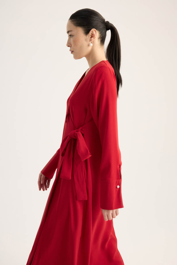 Kruvaze Krep Abaya Kırmızı - 12