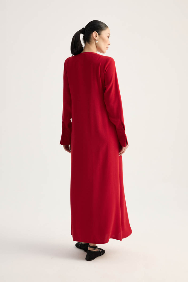 Kruvaze Krep Abaya Kırmızı - 13