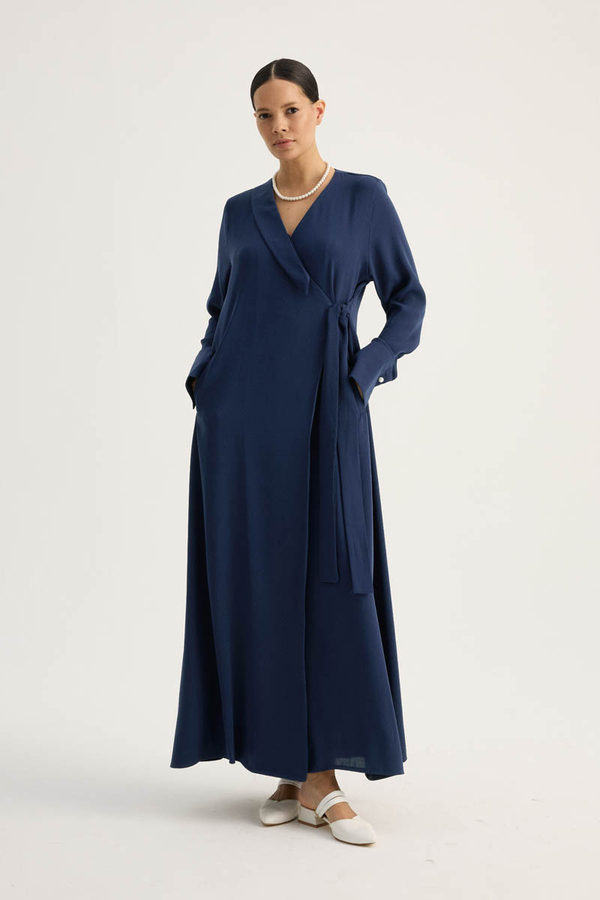 Kruvaze Krep Abaya Lacivert - 4