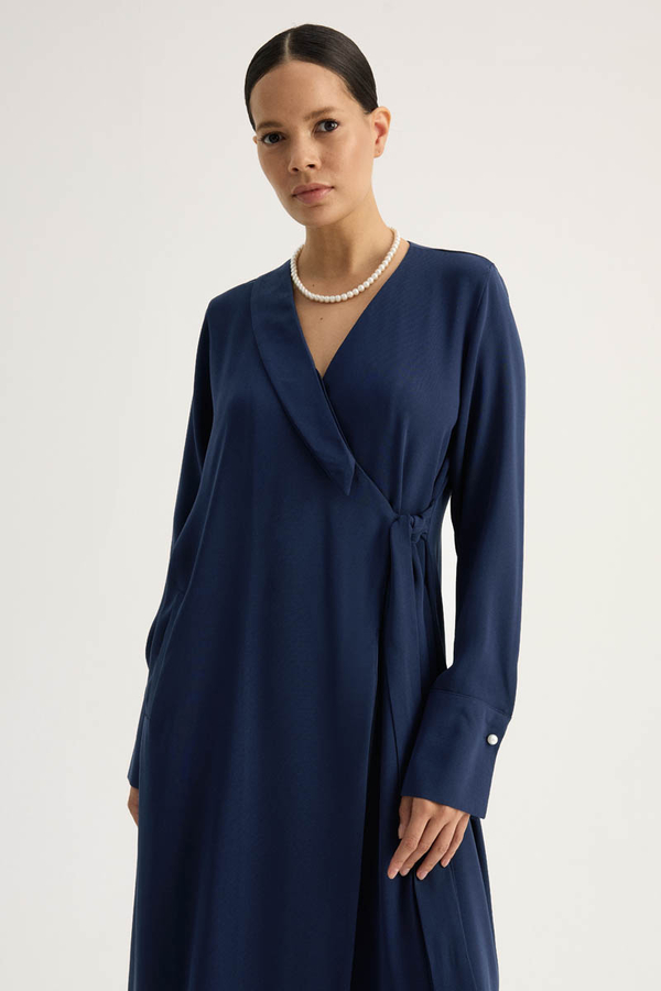 Kruvaze Krep Abaya Lacivert - 1