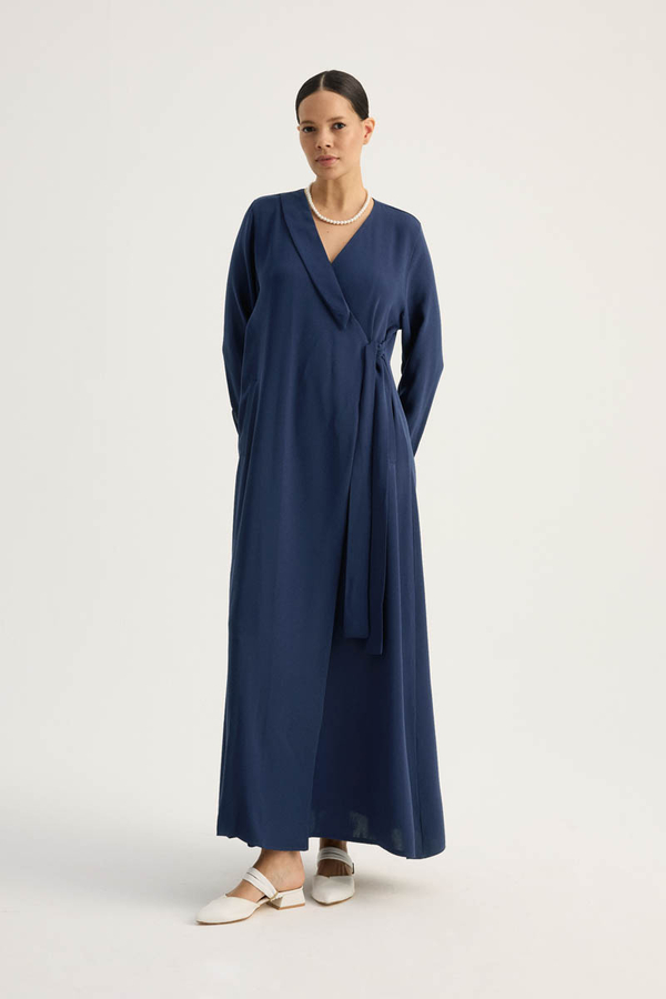 Kruvaze Krep Abaya Lacivert - 5