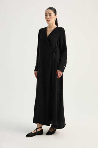 Kruvaze Krep Abaya Siyah - 7