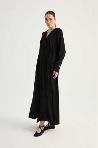 Kruvaze Krep Abaya Siyah - 9
