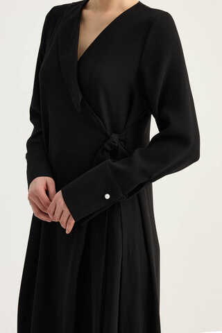 Kruvaze Krep Abaya Siyah - 2