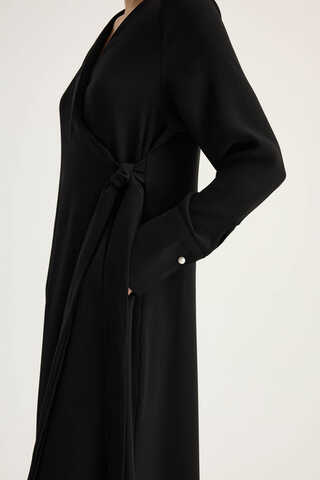 Kruvaze Krep Abaya Siyah - 8