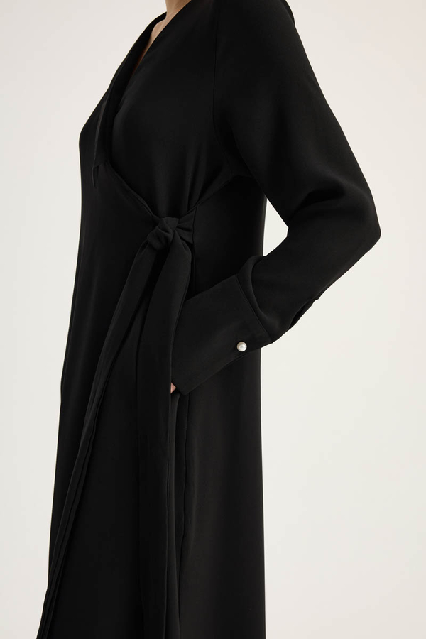 Kruvaze Krep Abaya Siyah - 8