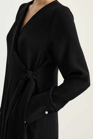 Kruvaze Krep Abaya Siyah - 3