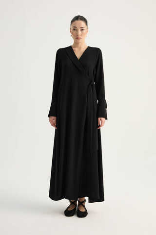 Kruvaze Krep Abaya Siyah - 1