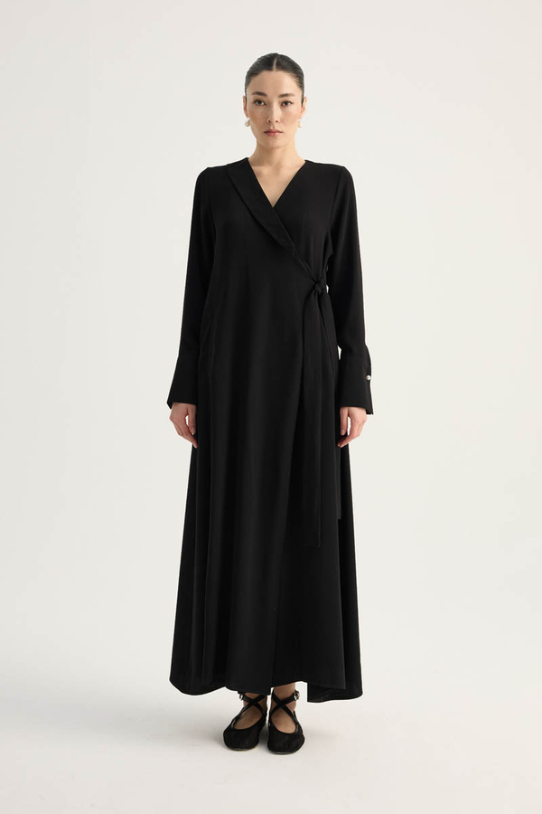 Kruvaze Krep Abaya Siyah - 1