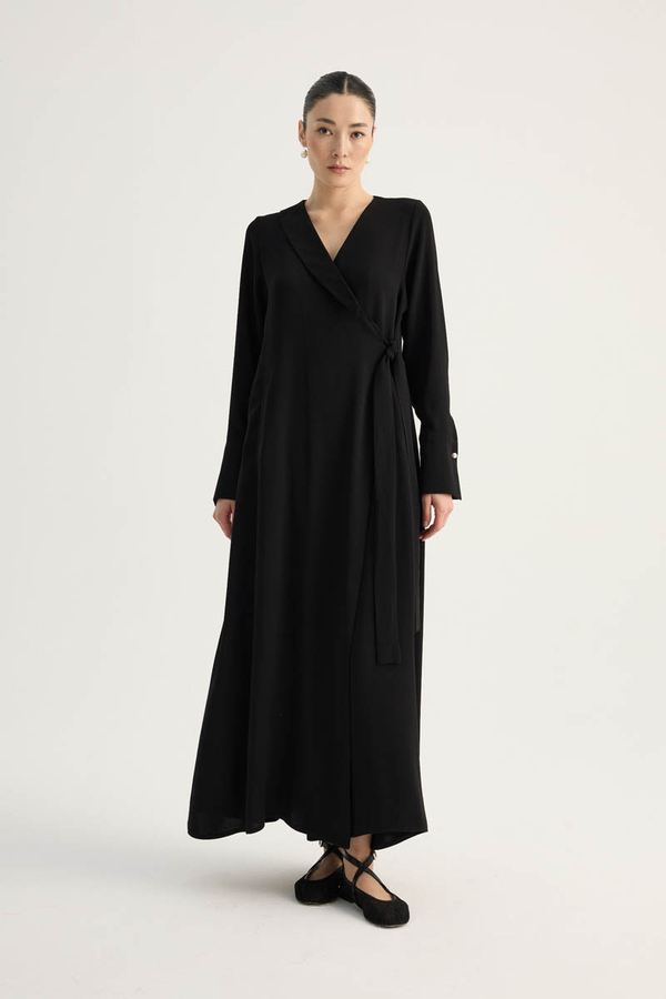 Kruvaze Krep Abaya Siyah - 4
