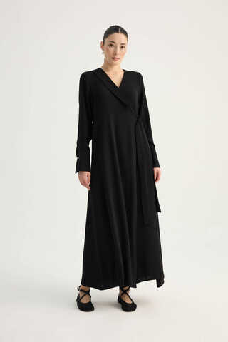 Kruvaze Krep Abaya Siyah - 5