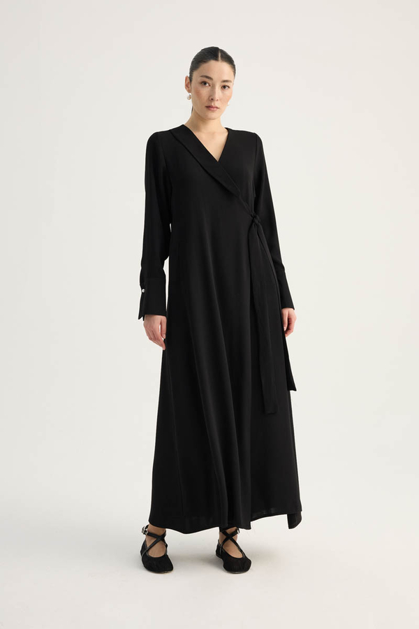 Kruvaze Krep Abaya Siyah - 5
