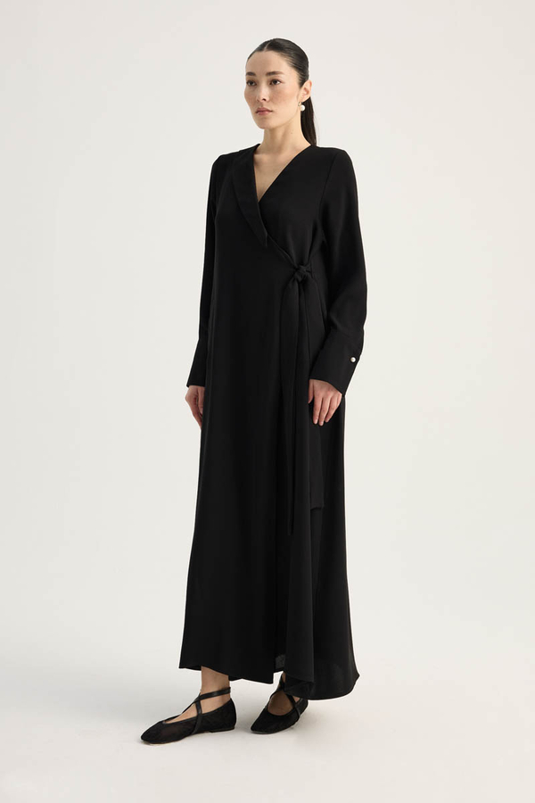 Kruvaze Krep Abaya Siyah - 7