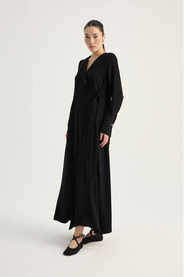 Kruvaze Krep Abaya Siyah - 9