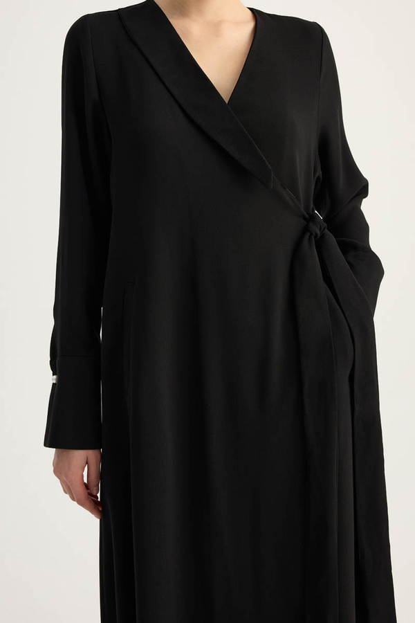 Kruvaze Krep Abaya Siyah - 6