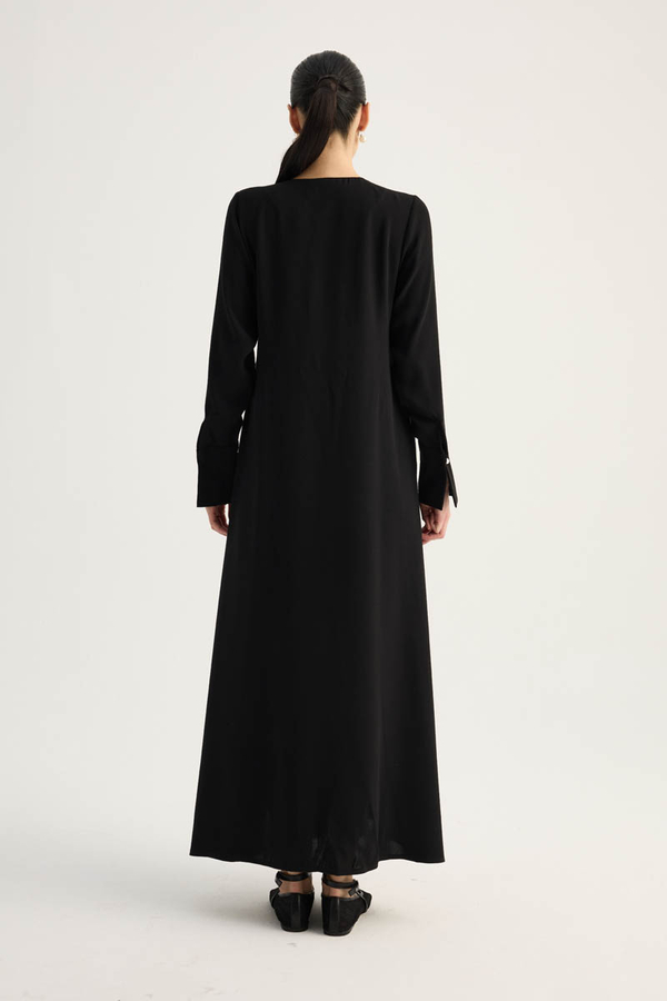 Kruvaze Krep Abaya Siyah - 11