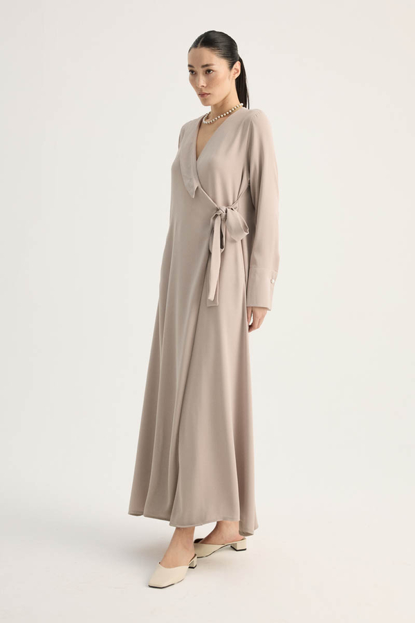 Kruvaze Krep Abaya Taş - 8