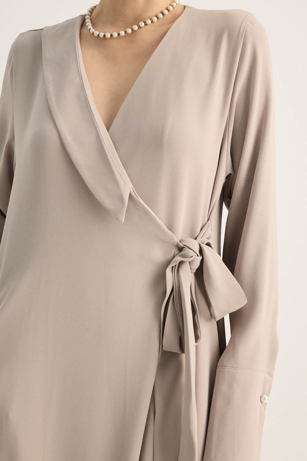 Kruvaze Krep Abaya Taş - 9