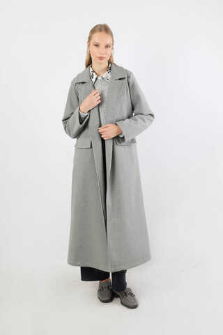 Kruvaze Tokalı Uzun Kaban Gri - 1