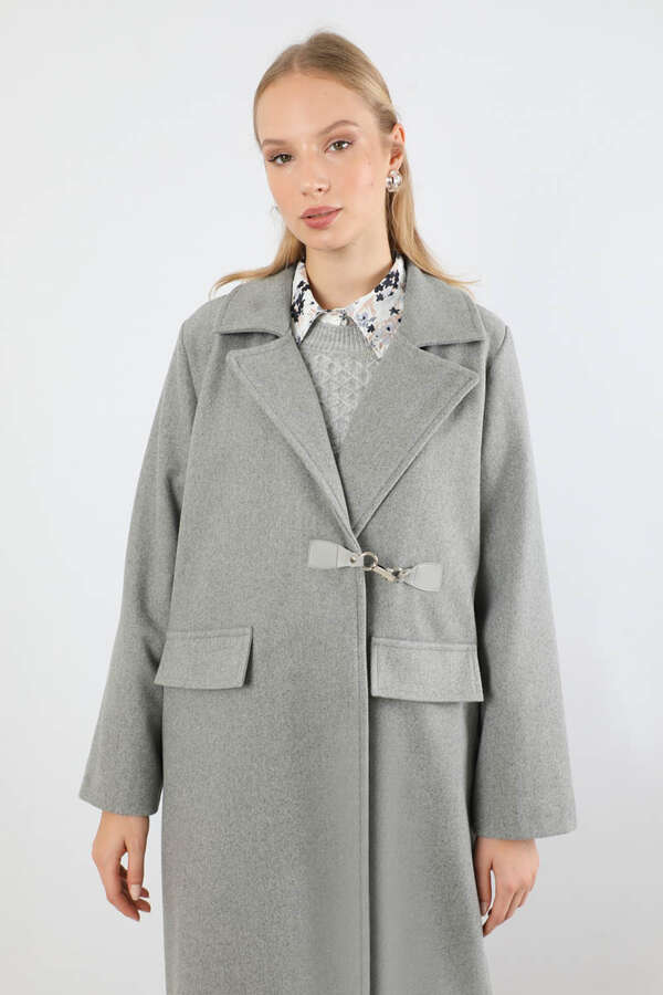 Kruvaze Tokalı Uzun Kaban Gri - 2