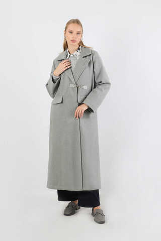 Kruvaze Tokalı Uzun Kaban Gri - 3