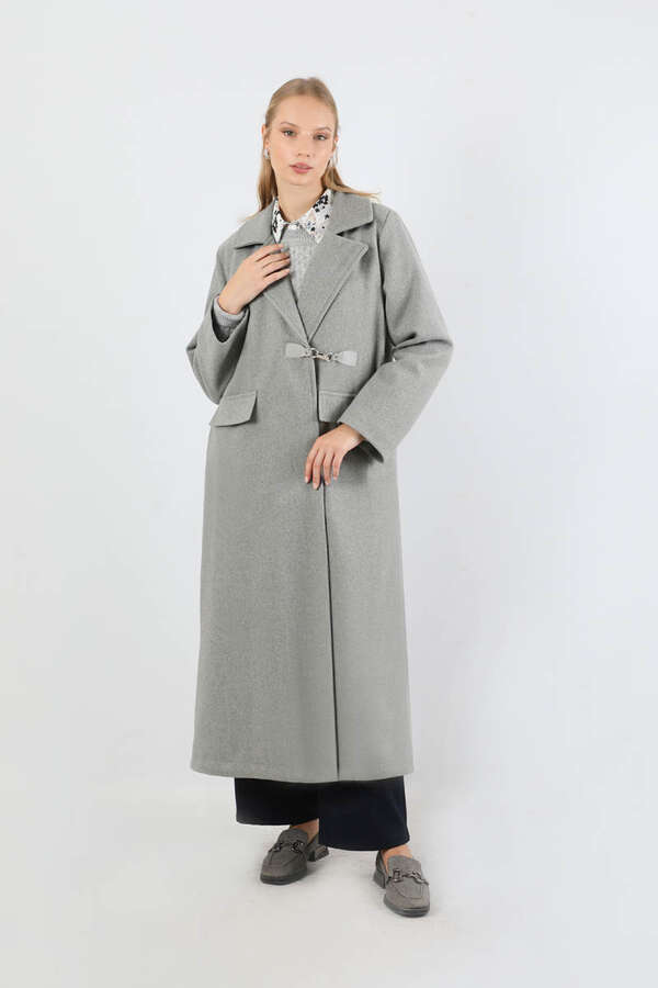 Kruvaze Tokalı Uzun Kaban Gri - 3