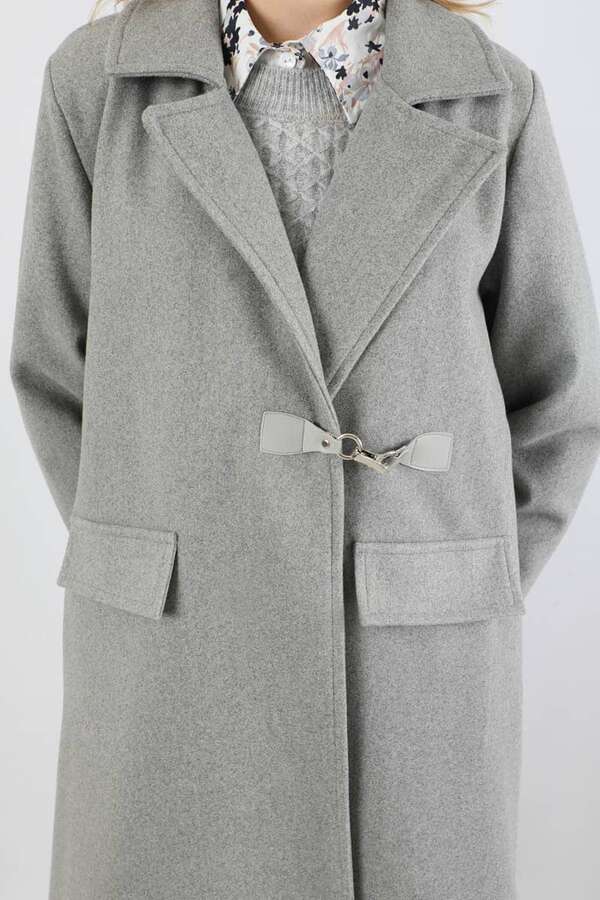 Kruvaze Tokalı Uzun Kaban Gri - 4