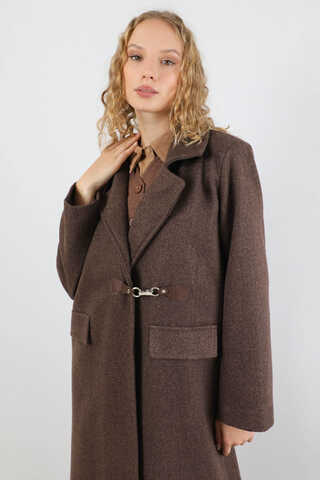 Kruvaze Tokalı Uzun Kaban Kahverengi - 2