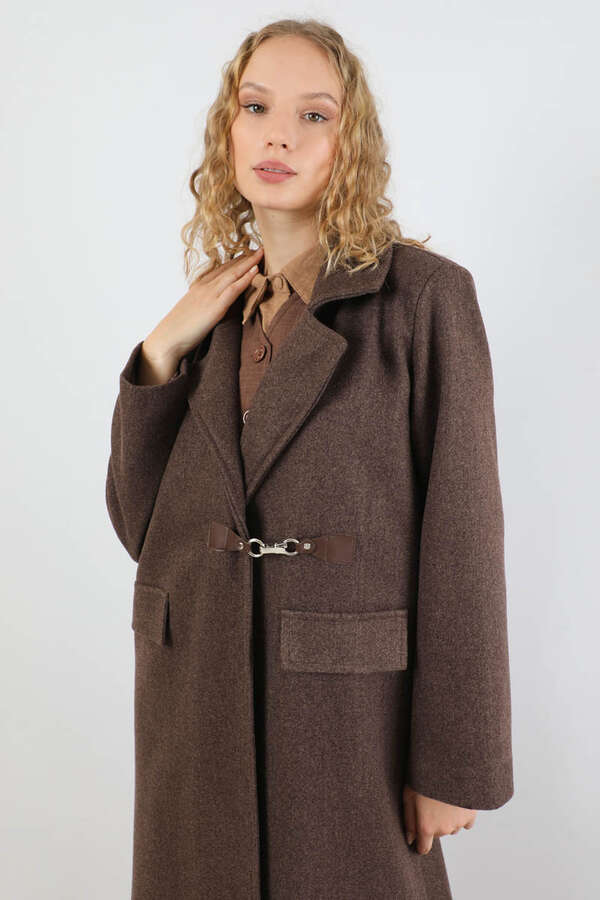 Kruvaze Tokalı Uzun Kaban Kahverengi - 2