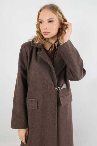 Kruvaze Tokalı Uzun Kaban Kahverengi - 4