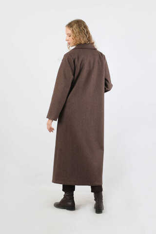 Kruvaze Tokalı Uzun Kaban Kahverengi - 6