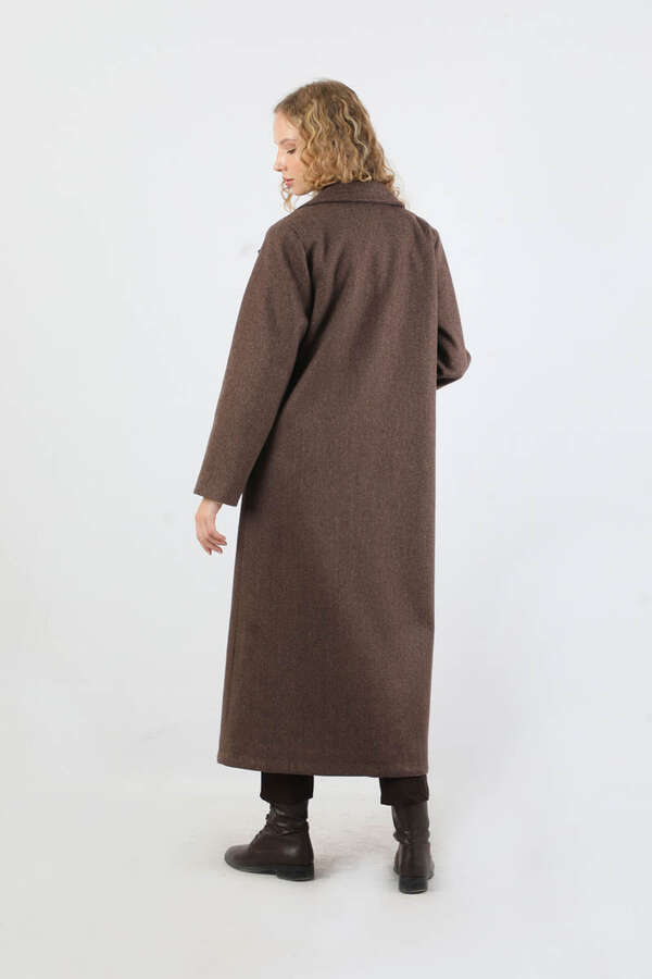 Kruvaze Tokalı Uzun Kaban Kahverengi - 6