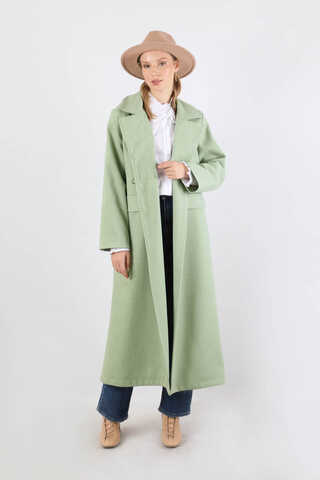 Kruvaze Tokalı Uzun Kaban Mint - 2